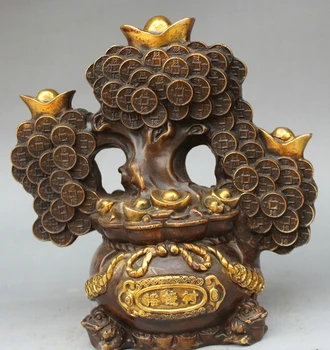 

xd 003425 8" China Bronze Gild Tree Money Bag Golden Toad Spittor Yuan Bao Wealth Statue