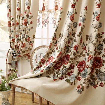 

2019 American Rural High Shading 85% Jacquard Curtains Floral for Living Room Bedroom Window Treatment Drapes Home Decor
