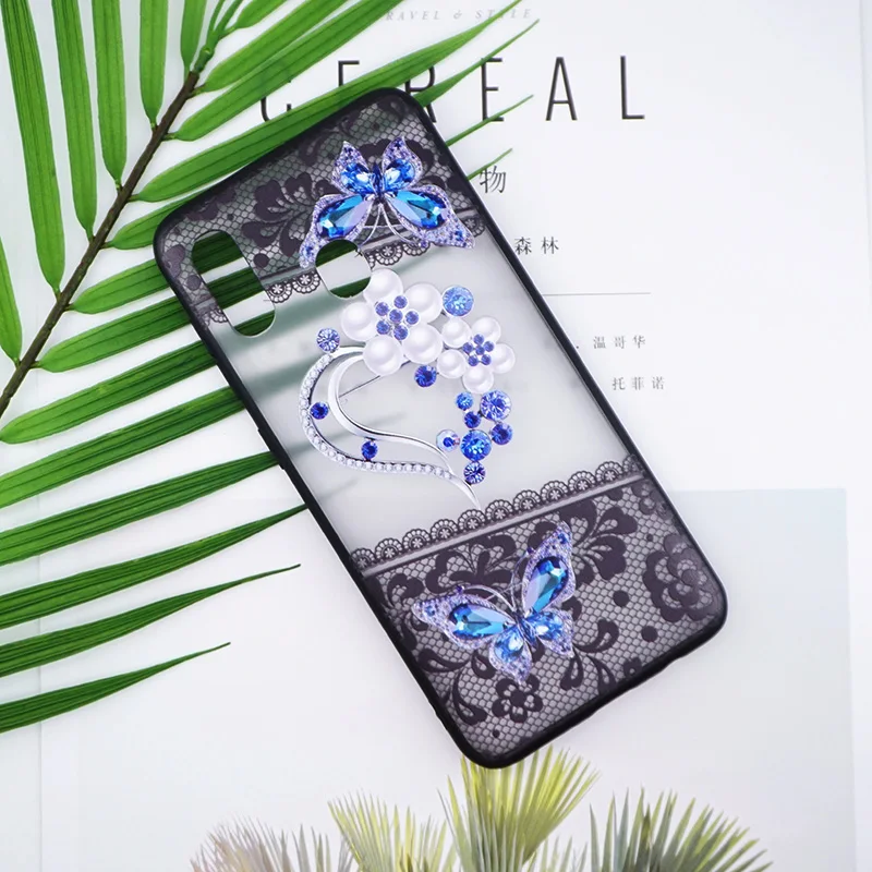 

For Samsung Galaxy A30 Case Lace Rhinestone Pattern Printing Cover for Galaxy A30 Soft Frame Hard Back Shell