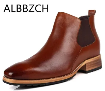 

Inside Height Increase Men's Chelsea Boots High Heels Wedding Dress Shoes Men Square Toe Business Office Work Career Ankle Boots