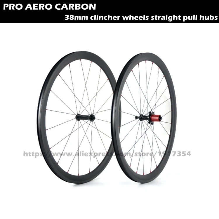 38mm clincher wheels straight pull hubs, 700C carbon aero wheels road wheelset 23mm / 25mm width for sale