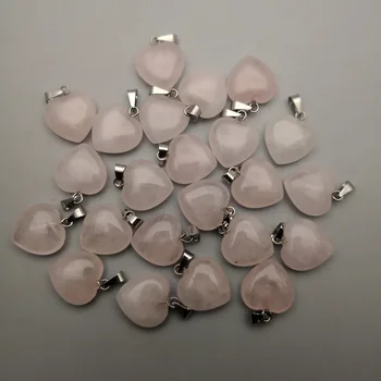 

fashion natural stone Quartz Rose 15mm heart Pendants & necklaces for making Jewelry charm Point parts 50pcs/lot wholesale