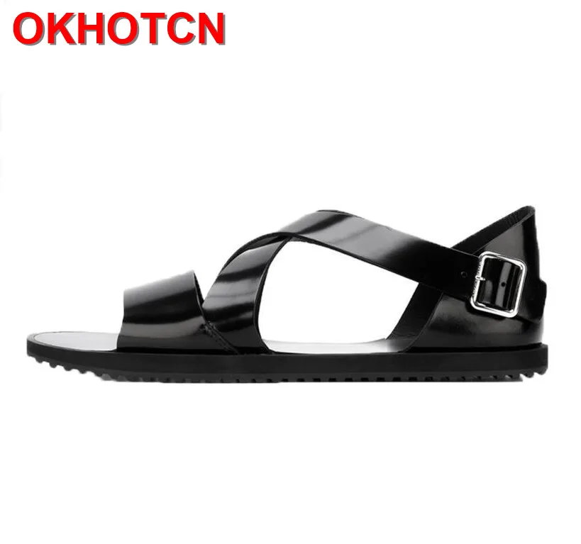 Mens Roman Fashion gladiator Buckle Strap open toe leather Beach shoes sandals w