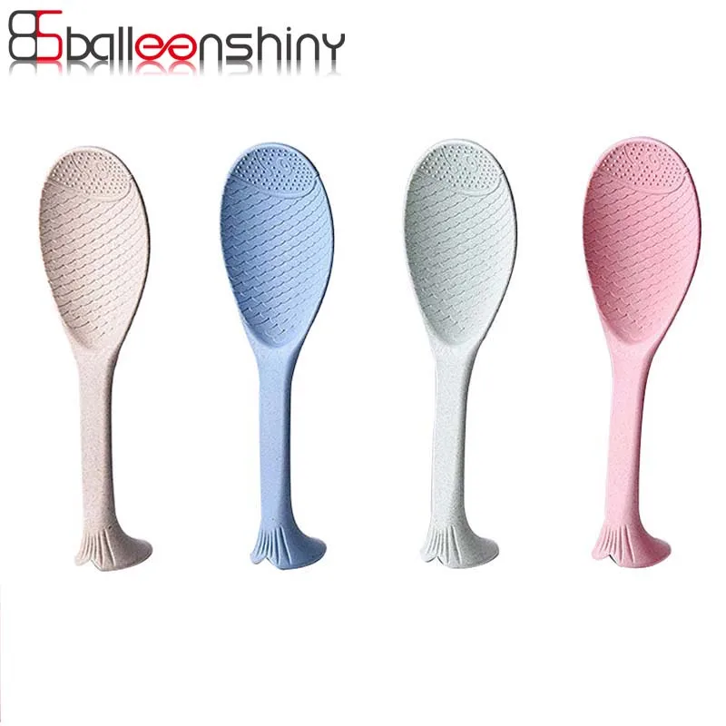 

BalleenShiny Lucky Fish Natural Wheat Straw Standing Rice Spoon Paddle Nonstick Meal Spoon Tableware Dinner Spoon Dinnerware