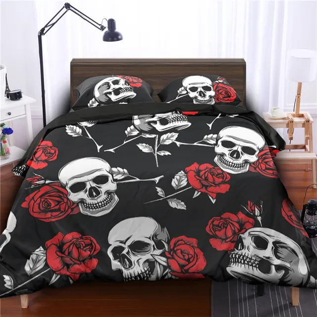 Us 36 0 40 Off Fanaijia Rose Flower Sugar Skull Print Duvet Cover Set With Pillowcase 3d Printed Bedding King Size Au Queen Bed In