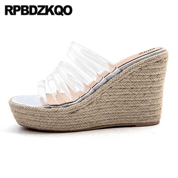 

Pumps Slip On Transparent Strap Open Toe Women Fashion Designer Espadrilles 2018 Shoes Platform Wedge Sandals Summer Rope Pvc