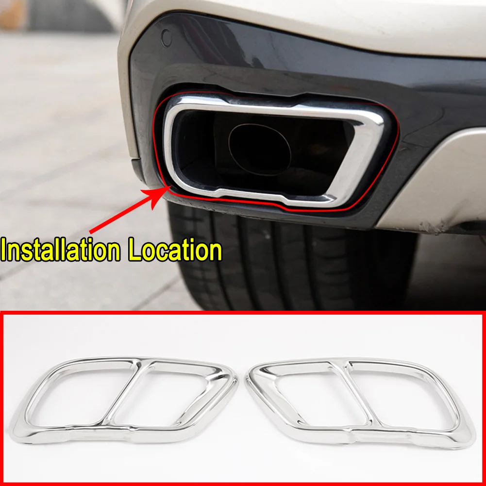 New 2pcs Silver Color Stainless Steel Tailpipe Exhaust Muffler Rear Tail Pipe Tip Cover Trim Custom Fit For BMW X1 2016 2017 2018