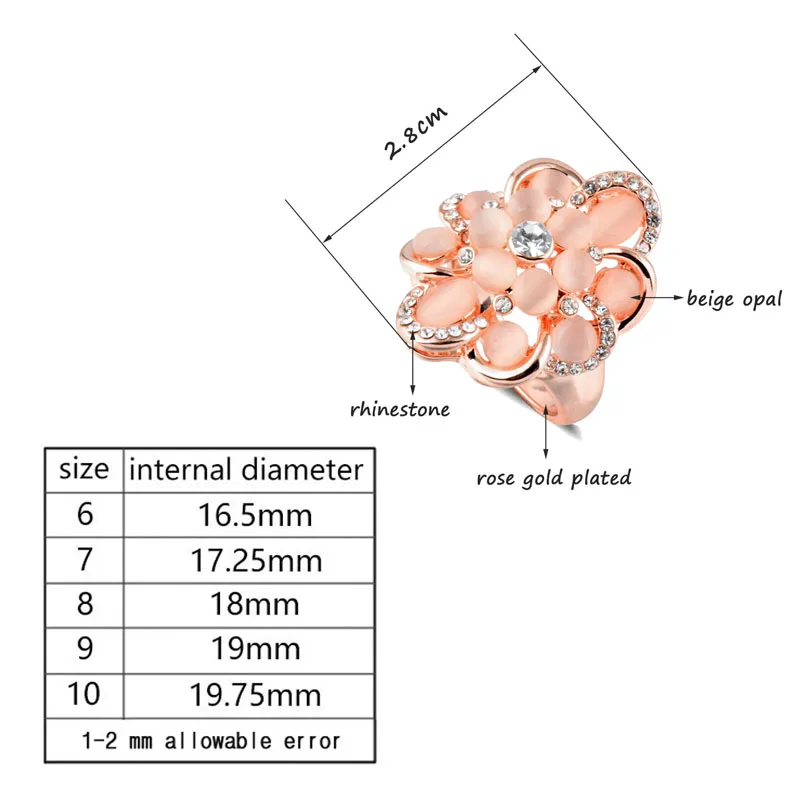 SINLEERY очаровательные кольца в виде цветка с опалом, стразы, модные ювелирные изделия для женщин, вечерние кольца из розового золота JZ200 SSH