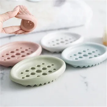 

Pokich Silica gel hollowed Home Traveling Drain Toilet Lid Bathroom Case Double Soap Holder Storage Soap Box Wash Soap Dish Home