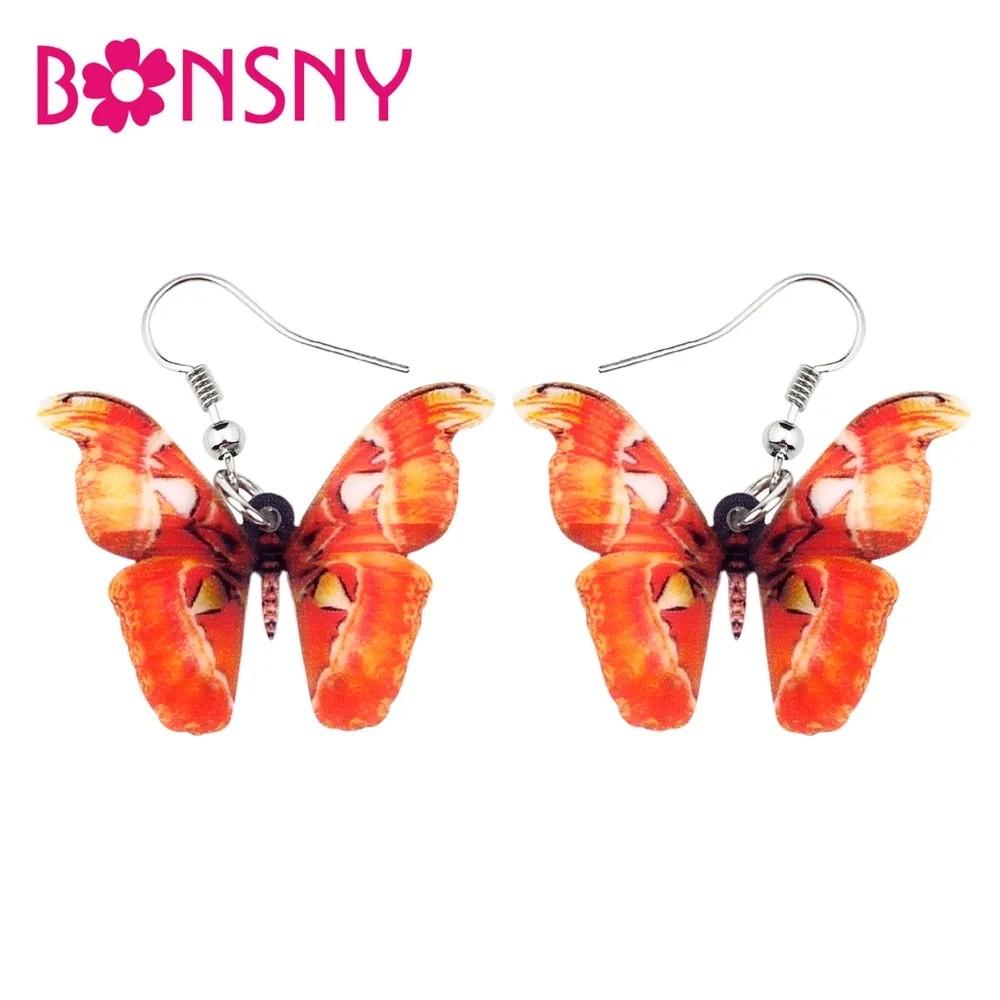Bonsny акриловые большие уникальные оранжевые серьги-бабочки Висячие летние