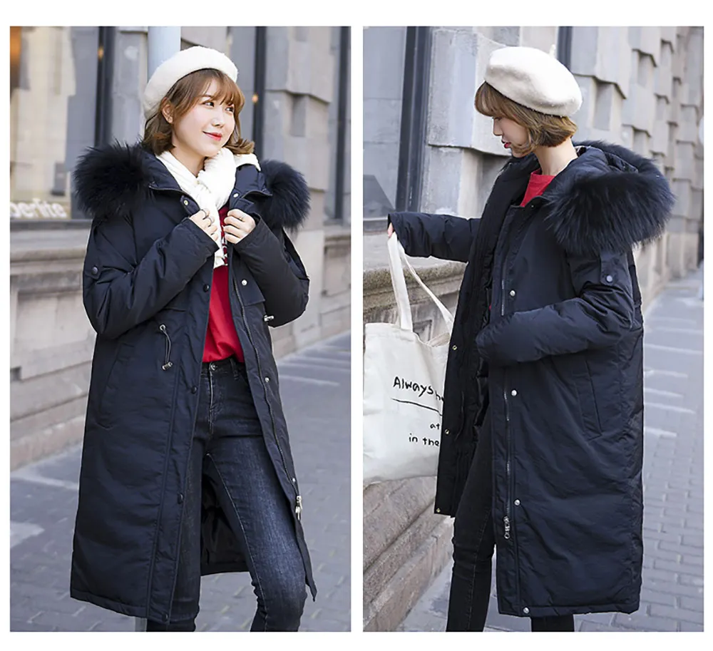 PinkyIsBlack зимняя женская парка коллекция длинное женское плотное пальто большой меховой воротник с капюшоном зимняя женская теплая куртка пальто