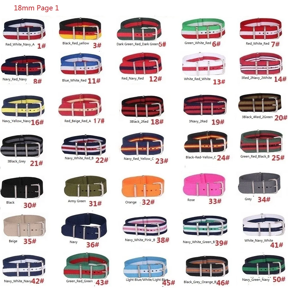 10pcs Wholesale Lot Stripe Retro 18 mm Strong Military Army abric Nylon Watch Woven Strap Band Buckle belt 18mm watchbands