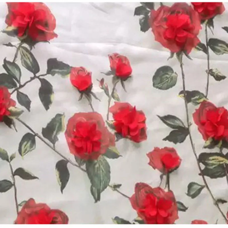 

Apparel Sewing 3D Stereoscopic Rose Flower Embroidered Chiffon Fabric For Summer Dress Curtain Wedding Bridal Gown Cloth Tissue