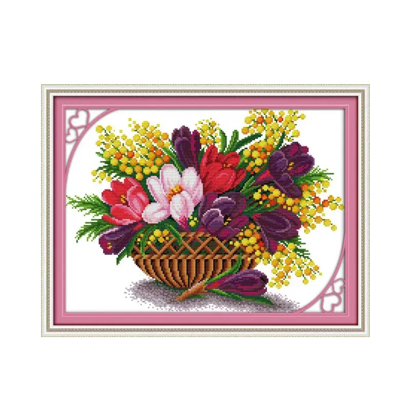 Joy SundayMagnolia Beautiful Flower Basket Hand Embroidery DMC Spiraea Small Cross Stitch Kit Wall Furniture Decoration Painting | Дом и сад