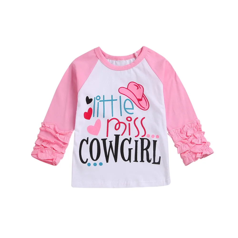 

Little Miss Cowgirl Girls Baby Long Sleeve T-Shirts Toddler Kids Baby Girls Letter Print Ruched Pullover Tops Clothes
