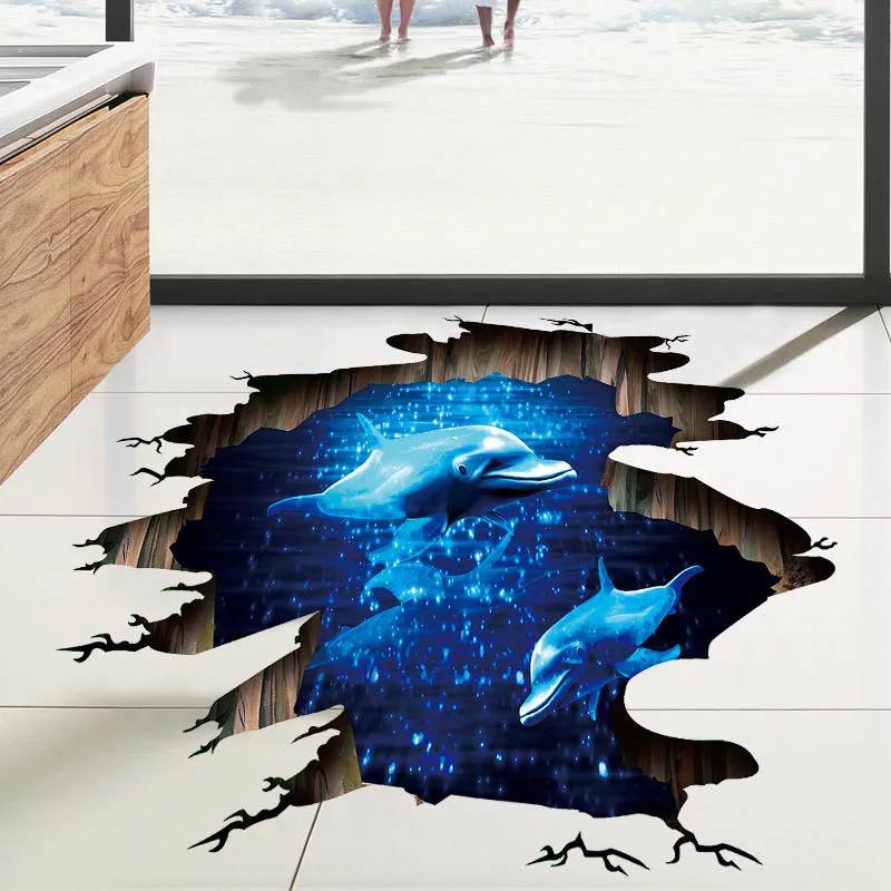 Креативные настенные стикеры 60x90 см с объемным дельфином, Deep Sea, для гостиной, спальни, ванной комнаты, пола, сделай сам, домашний декор, наклейки для дропшиппинга