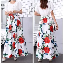 Модные женские большие размеры 3XL 2XL Весна Лето Юбка эластичная высокая талия элегантная длинная юбка цветочный принт пол юбки с карманом