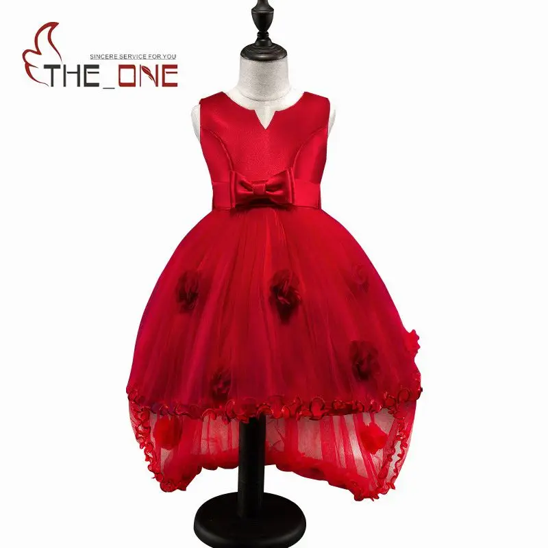 

Girls Princess Party Dresses Children Flower Bow Floor Length Lace Tutu Dress Kids Girl Train Wedding Dress Costume Clothing