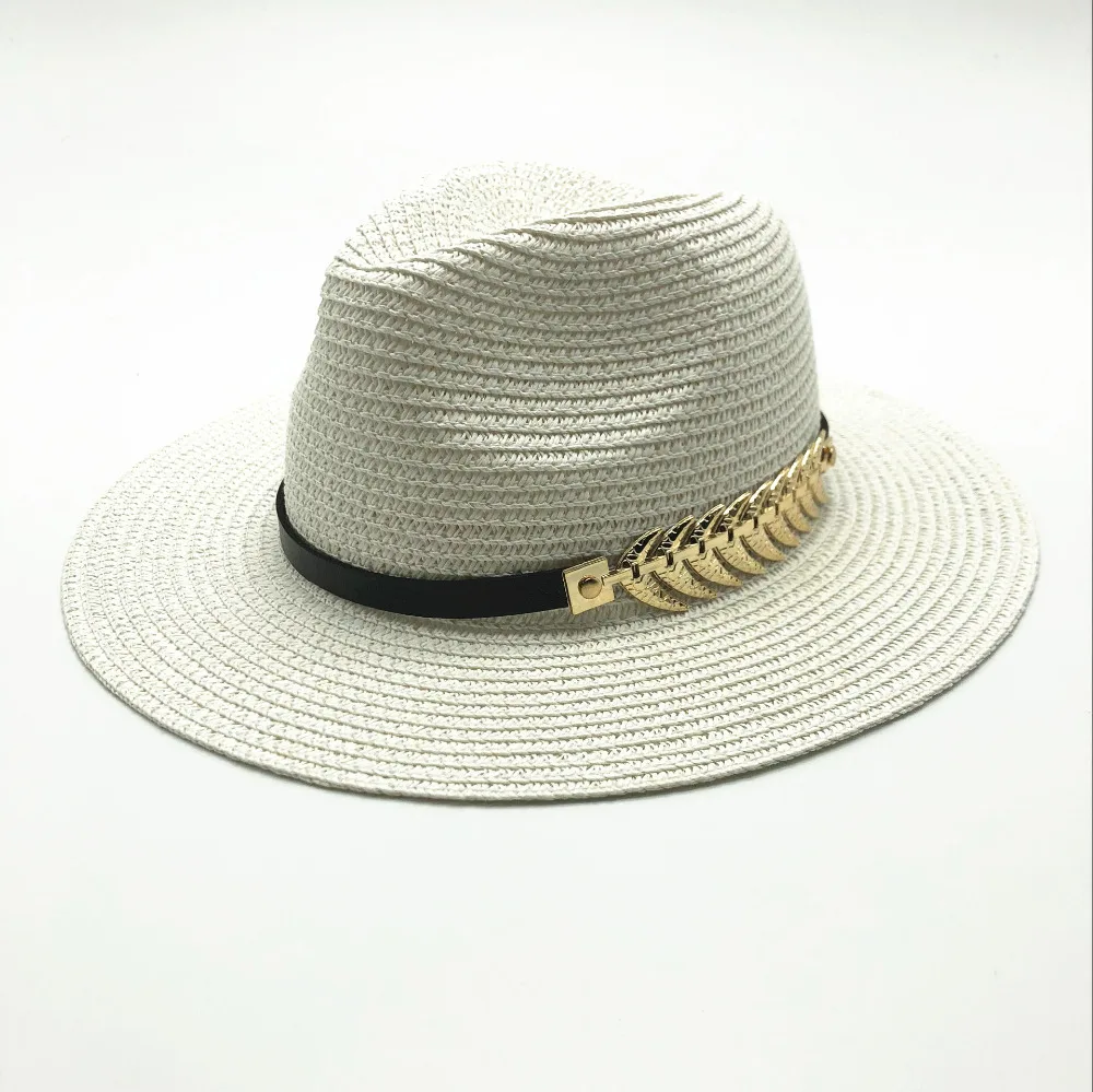 Summer British Belt Vintage Trilby flat brimmed sun hat sun protection hat straw hat Shading sun hat Lady fashion beach Unisex Jazz