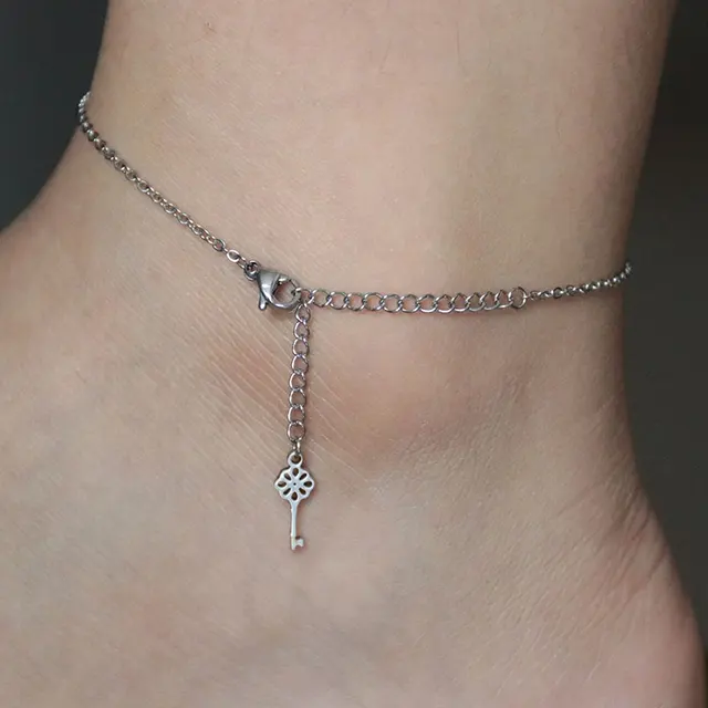1 Pc Tiny Key Stainless Steel Anklet Female Ankle Bracelets Foot