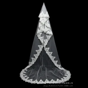 

2016 Newest Style Lace Edge Chapel Length Long Wedding Veils Bridal Veil Wedding Accessories Free Shipping
