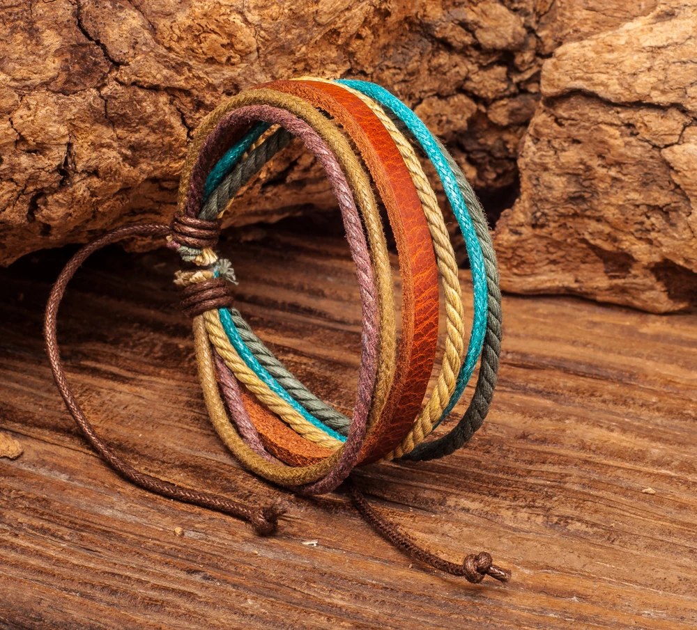 

Lot 10PCS Wholesale Surfer Men's Women's Multilayer Friendship Hemp Leather Bracelet Wristband Cuff Adjustable Handcraft