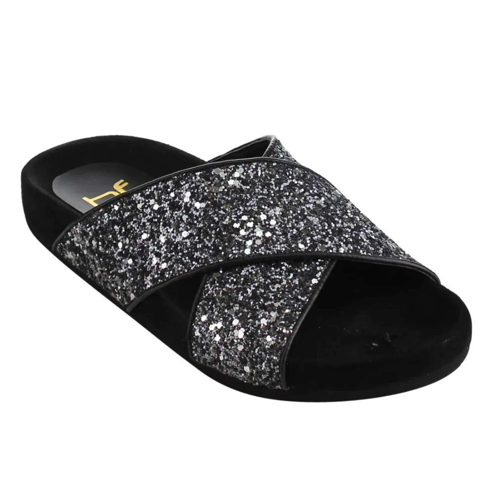 FH85 Women's Shoes Glitter CrissCross Strap Slip On Footbed Sandals