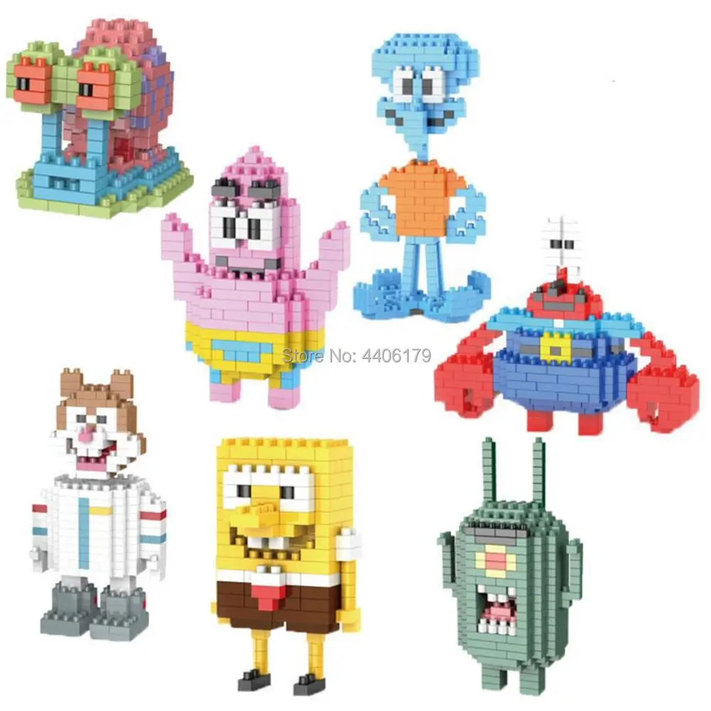 

LegoINGlys creators SpongeBob Patrick Squidward Sandy Snail Krabs micro diamond building blocks model nanoblock bricks toys gift