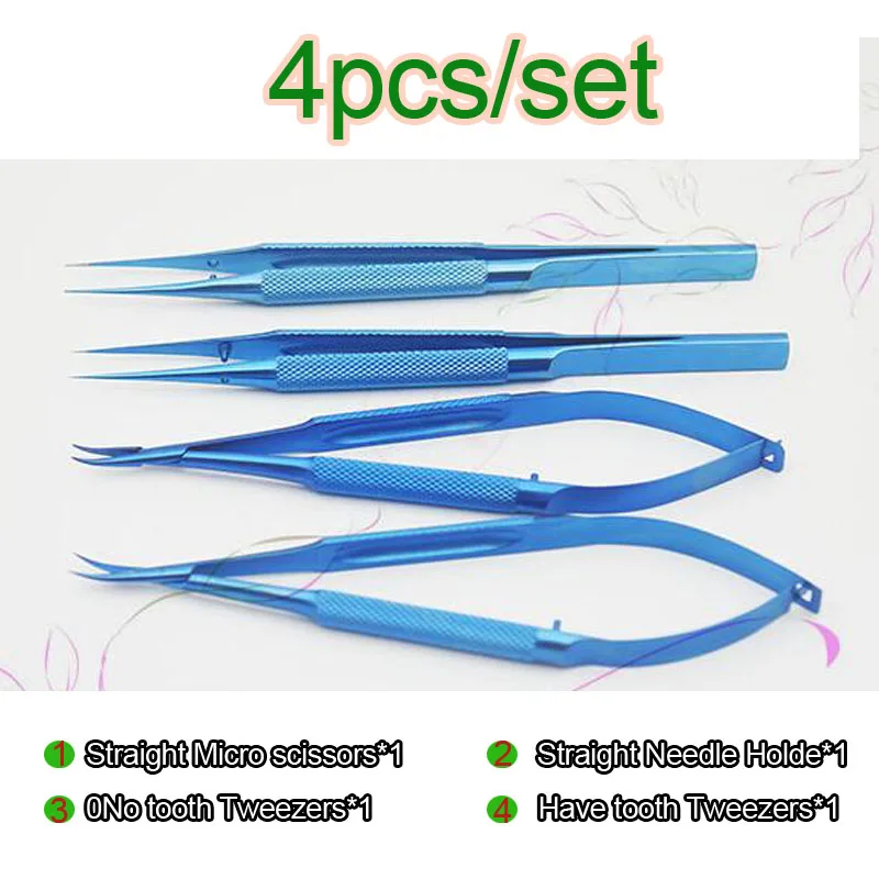 

4/5/6/7/8pcs/set 14cm Titanium alloy ophthalmic microsurgical instruments Needle Holder Micro scissors Tweezers hand surgery