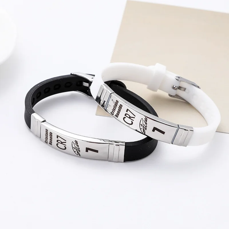 Football Star Wrist Silicone Bracelets Titanium Steel Buckle Adjustable Wristband SH286