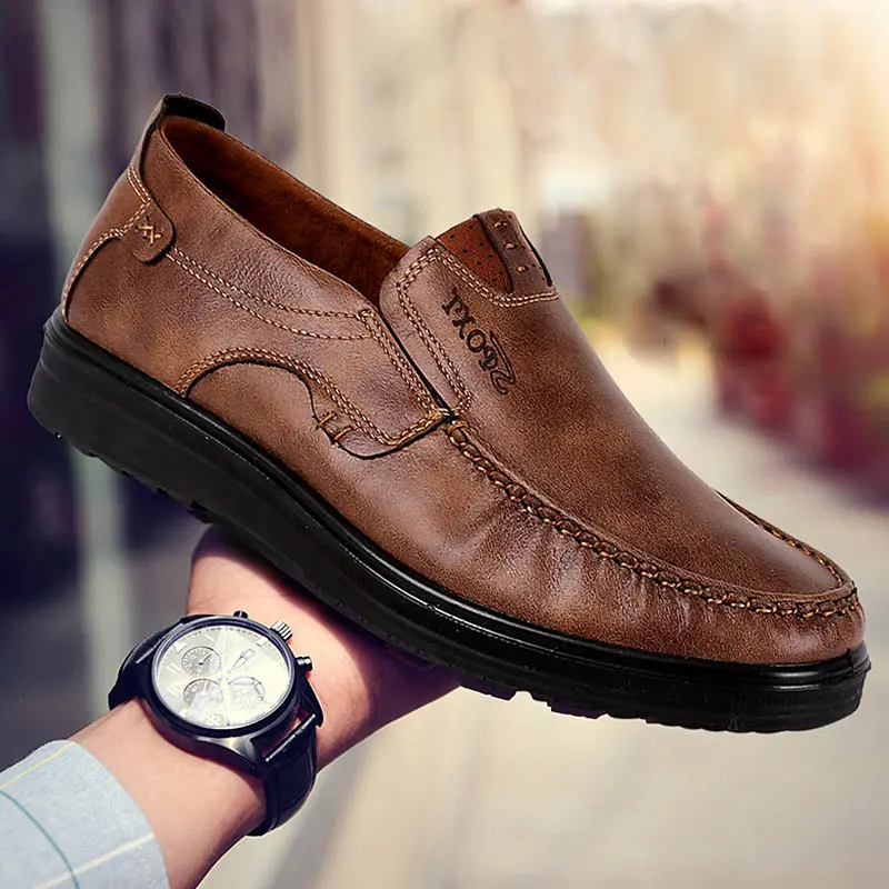 Summer Breathable Casual Shoes Men Flats Shoes  Men Loafers Slip On Driving Shoes Chaussure Homme Plus Size 38-47 Brown Black