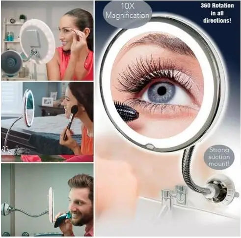 

360 Degree 10X Folding Mirror Rotating Makeup Mirror Magnifying Makeup Mirror with LED Light For dropship
