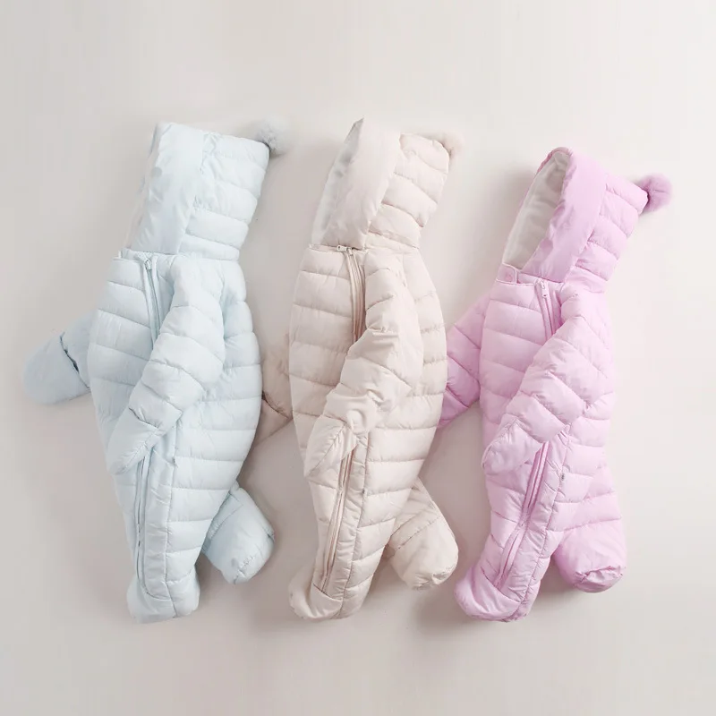 

2018 autumn winter children's down feather cotton clothes cute balls infants crawling baby newborn warm double zipper footies