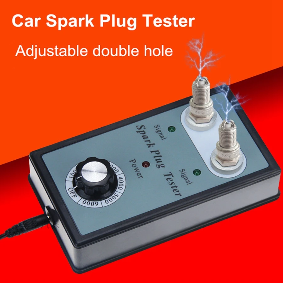 

Supports 12V Gasoline Vehicles Car Spark Plug Tester Two Testing Hole Spark Plugs Diagnostic Tool Adjustable Double Hole