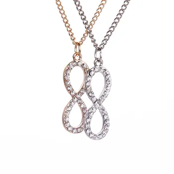 

New Arrival Simple 8 Rhinestone Necklace Gold Silver Plated Pendant Necklace For Women Charms Wholesale 24pcs/lot