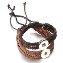 Новые кожаные ручной работы плетеный браслет браслеты 18 мм кнопки украшения для Для мужчин или Для женщин DIY Браслеты Jewelry ZE543A