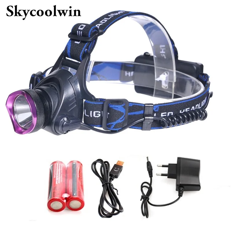 

LED CREE XM-L T6 Chips Headlight Headlamp Rechargeable Zoom Head Light Lamp 2x18650 Battery+Car Charger+DC Charger + USB Cable
