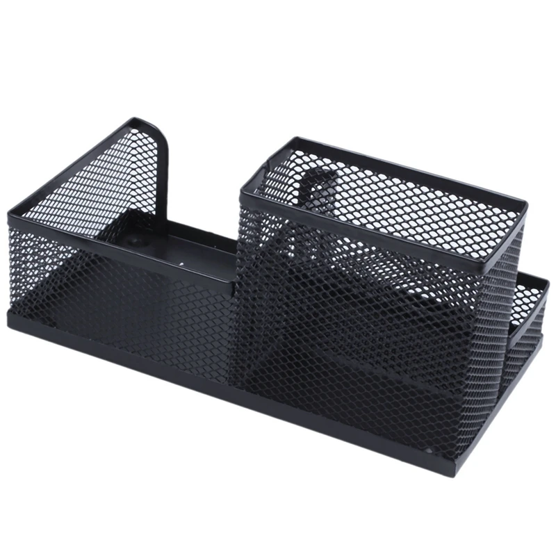  Students Office Desk Mesh Style 3 Compartments Metal Pen Holder Black
