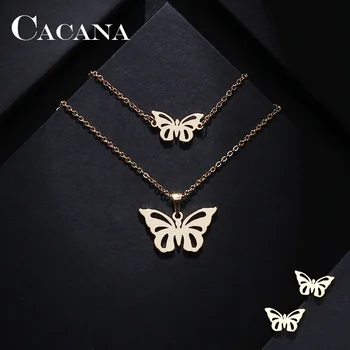 CACANA Stainless Steel Sets For Women Butterfly Shape Necklace Bracelet Earring Jewelry Lover's Engagement Jewelry S49