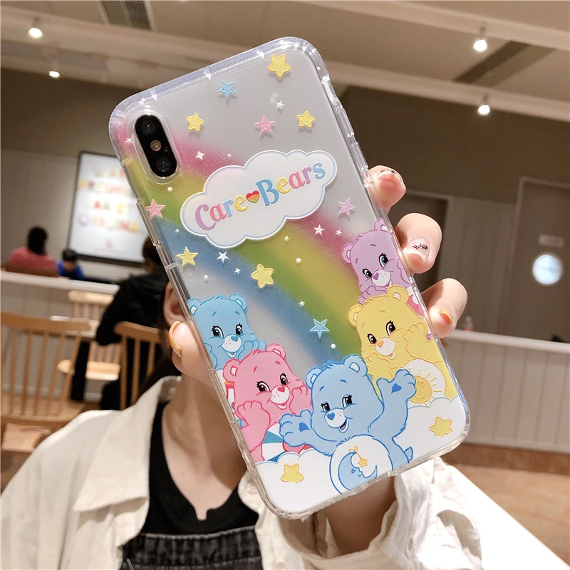 Cartoon Cute Rainbow bear Phone Case For iPhone 11 Pro X XS Max Xr 8 7 6 s Plus INS Anime cares bears Clear Soft Cover Coque