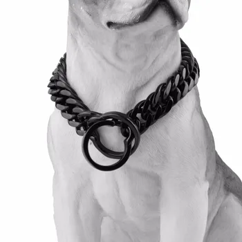 

Personality 16/18mm Wide Black Color Double Curb Cuban Link Stainless Steel Dog Chain Training Choke Collar Neck Necklace