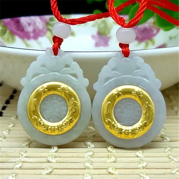 

3D gold inlaid natural jade pendant h22#