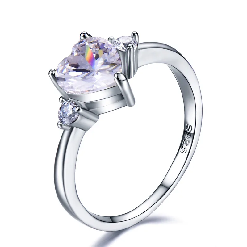 Женское кольцо в форме сердца розового/Красного/фиолетового цвета для девочек, модное кольцо на палец с камнем рождения, 925 серебряное кольцо для помолвки для женщин