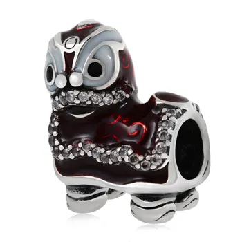 

New Year Lion Dance Charm 925 Sterling Silver Chinese Lion Dance Bead for European Style Bracelet