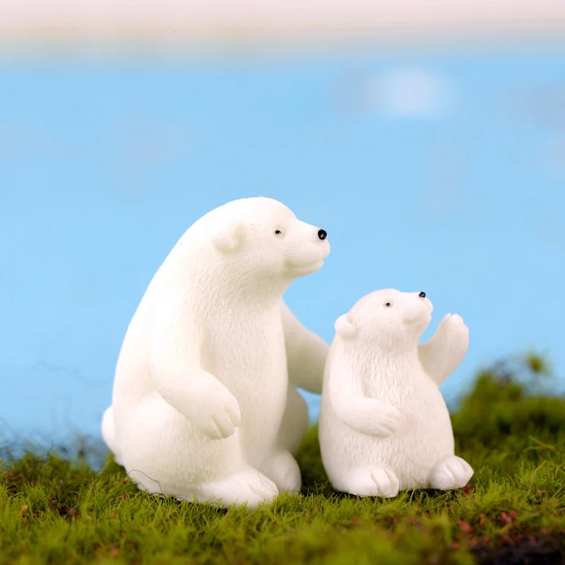

ZOCDOU 2 Pieces Polar Bear White Oso Russia Bruin USA Model Statue Figurine Micro Crafts Ornament Miniatures Car DIY Room Decor
