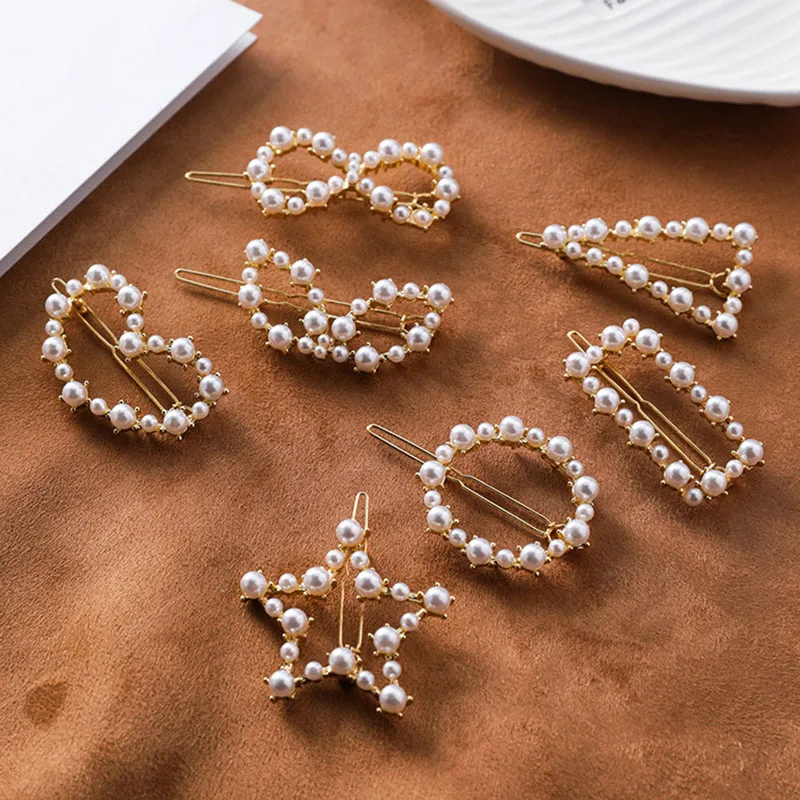 

Artificial Pearl Hair Clips Women Jewelry Barrette Hairclip Headwear Geometric Pearl Hairpin Hairs Accessories Styling Tools