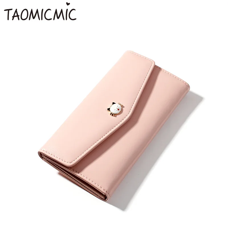 

Forever Young Cute Cat Wallet for Women New PU Leather Sweet Tri Fold Long Purse for Girl Fashion Brand Design Long Blue Purses