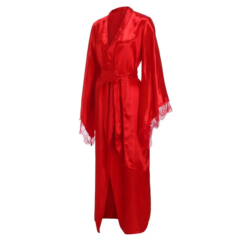 Женское сексуальное кружевное атласное кимоно, длинный халат, банный халат, нижнее белье, пижама с поясом, халаты для подружки невесты, пеньюар, femme E1