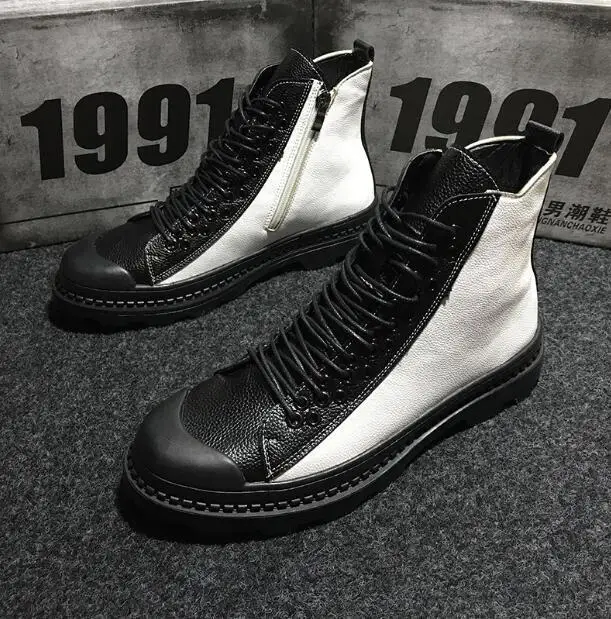 

Hip-Hop Mens Leather Round Toe Athletic Shoes Lace Up casual Trainers Sz Zipper Mixed Color B83