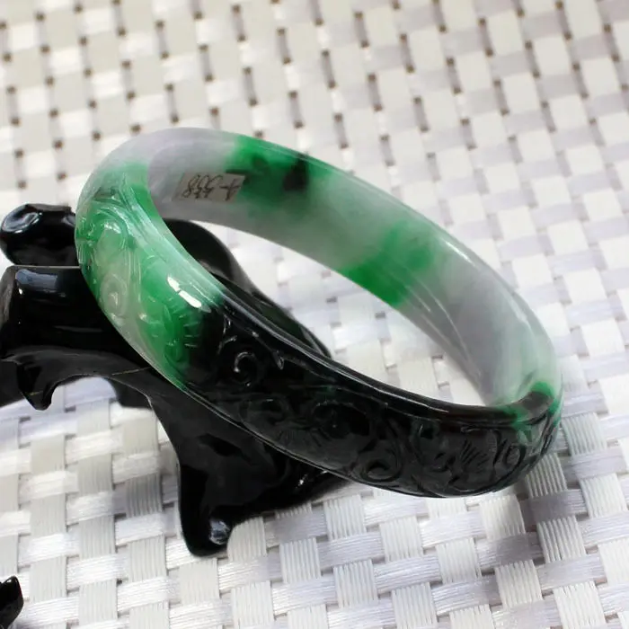 

5581 Chinese Hand-carved Emerald Green stoneite stone Gems Bracelet Bangle 60mm 10.20 40